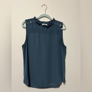 LOFT Sleeveless Blouse with Ruffle and Button Accents